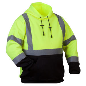 Custom Logo Hi <b>Vis</b> Workwear Safety <b>High</b> Visibility Breathable Solid Fleece With Reflective Hoodie For Sale - Product Image 2