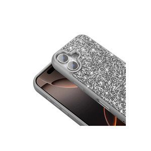 Coque de protection en silicone noir de luxe pour iPhone 16 Plus, style 'INS' avec strass brillants et anti-traces de doigts - Product Image 3