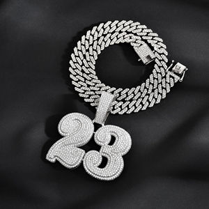 Haute qualité solide plaqué Hip Hop glacé rond coupe diamant numéro pendentif VVS Moissanite pendentif à breloque pour hommes rappeur bijoux - Product Image 4
