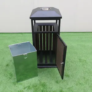 热销wpc木材 + 镀锌钢废料回收箱单垃圾桶小外垃圾桶出售