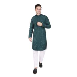 TRILOKI <b>Men's</b> Embroidered Sequined Rayon <b>Kurta</b> <b>Pajama</b> Set Indian Traditional Ethnic Outerwear - Product Image 1