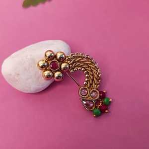 Indian Nose Ring <strong>Jewellery</strong> Faux Pearl Drop Floral Crystal Wedding Bridal Nath Nathani Clip On Jewelry for Women, Multi Color