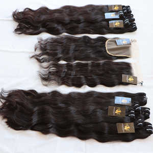 Paquet de cheveux vierges bruts du temple indien à cuticule alignée tissage de cheveux humains faisceaux de cheveux humains vierges brésiliens bruts avec frontal - Product Image 1