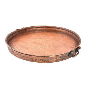 High Quality Round Copper Serving Tray Premium Quality Designer Platter Hot Selling <b>Hotel</b> <b>Supplies</b> Copper Tray - Product Image 2