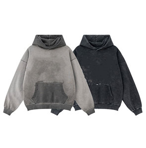 Otoño Vintage hombres 100% algodón pulóver Sudadera con capucha de gran tamaño French Terry con lavado ácido y cuello con capucha de impresión Digital - Product Image 6