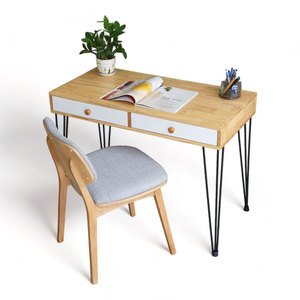 Conjunto de Escritorio y Silla de Madera de Caucho de Diseño Escandinavo Tradicional, Compacto, 100x50cm, para Oficina en Casa, CB68189 - Product Image 1