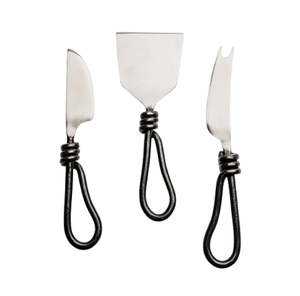 Ensemble trancheuse et couteau à beurre à manche à nœud Couteaux à fromage en métal plaqué argent Couteaux en métal en acier inoxydable Élégant - Product Image 6