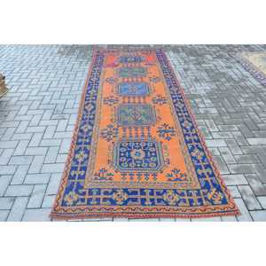 พรมขนาด 4.1x10.7 ฟุต, พรมวินเทจตุรกี, พรมลายตารางสีส้ม - Product Image 1