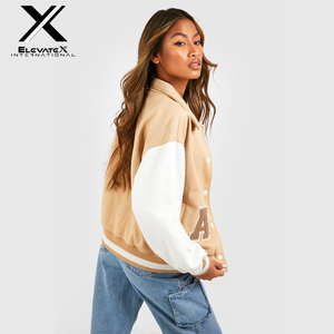 Women's 100% Polyester Autumn Varsity Jacket Oversize <b>Quilted</b> Chenille Embroidery Plain Dyed Windproof Knitted - Product Image 4