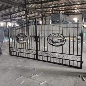 שער כניסה כפול מפלדה מצופה אבקה שחורה, 20 רגל, חזק במיוחד, בסגנון ברזל יצוק אירופאי, עם עיצוב סוסים. - Product Image 6