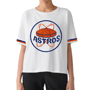 Camisetas de algodón 100% personalizadas para mujer, día del juego, estilo informal, bordado, decoración con lentejuelas, cuello redondo, diseño transpirable de talla grande - Product Image 2