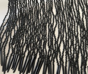 Black pearl <b>fringe</b>, black <b>fringe</b>, black pearl <b>fringe</b>, pearl <b>fringe</b> 15 cm length - Product Image 3