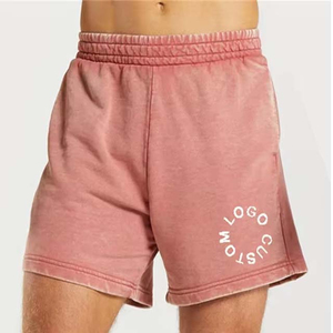 Shorts pour hommes en toile de coton 100% délavée, style urbain, légers et respirants, avec impression de logo personnalisée disponible - Product Image 1