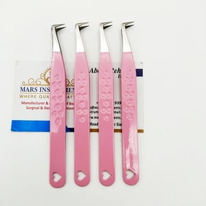 Pinzas de extensión de pestañas con agarre de fibra de Color rosa para bota de 90 grados para extensión de pestañas, pinzas de etiqueta privada en forma de corazón - Product Image 1