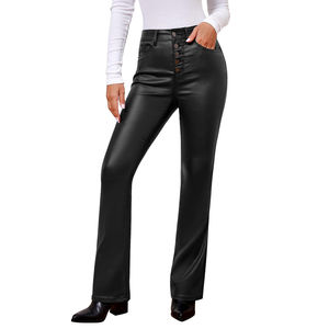 Pantalon en cuir d'hiver personnalisé pour femme - Qualité supérieure, fabrication artisanale, respirant, séchage rapide, élégant, coupe droite et longue - Product Image 1