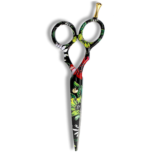 Tijeras de Peluquería con Reposadíces Dorado, Mango de Lujo, Tijeras de Corte de Pelo para Salón, Recubrimiento de Papel Floral, Acero Metálico - Product Image 3