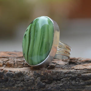 High Quality 925 Sterling Silver Dainty Statement <b>Ring</b> Oval Green <b>Crystal</b> Banded Agate Classic Wedding Gift for Christians - Product Image 5