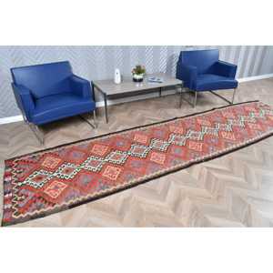 Vintage Rug, <b>Runner</b> 2.9x12.2 ft Turkish Rug, <b>Red</b> Ombr Wool Rug - Product Image 2