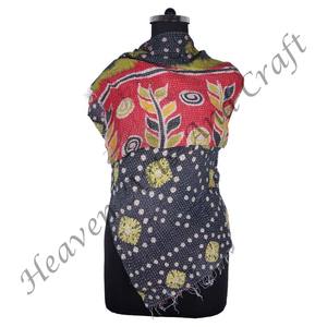 SC1015 Vintage Kantha Work Cotton Handmade <b>Scarf</b> Trendy Design Girls Allover Hand Stitched Plain Style <b>Long</b> Length - Product Image 4