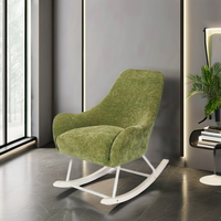 Chaise à bascule élégante en daim vert chaise de loisirs d'accent en bois de tissu de velours confortable pour l'utilisation de barre d'école de chambre à coucher de salon