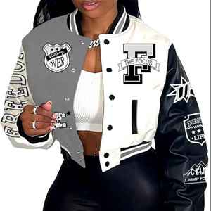 Manches longues en cuir flocage respirant vestes courtes pour femmes vente en gros de veste d'université pour femmes de baseball - Product Image 1