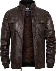 Chaqueta de piel sintética para hombre, chaqueta de bombardero de motocicleta a prueba de viento, abrigo de invierno ajustado con capucha extraíble - Product Image 3