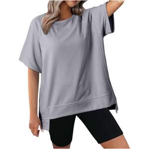 Streetwear Crop Top Blank French Terry cuello redondo media manga mujer personalizado sólido moda desgaste mujer sudadera - Product Image 1