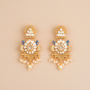 Colección exclusiva de impresionantes pendientes de aro chapados en oro impecables de pavo real antiguo a la moda - Product Image 6