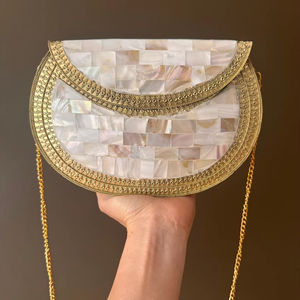 MEHAK IMPEX Ecológico Lujo Estilo Vintage Hecho a mano Madre Perla Embrague Cadena de metal Unisex Regalo de San Valentín Algodón orgánico - Product Image 1