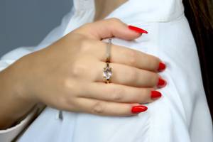 Top Quality Natural White <b>Clear</b> Raw Quartz Oval Faceted Cut Gemstone 925 Sterling Silver Gold Plated Solitaire Ring Fine Jewelry - Product Image 6