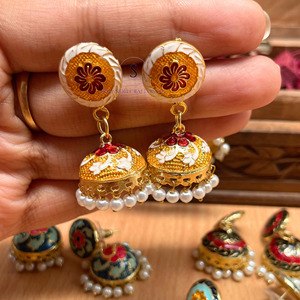 Awesome Enamel <b>Earrings</b> Meenakari <b>Jhumka</b> Indian <b>Earrings</b> Traditional <b>Earrings</b> Enamel Jhumki for Women - Product Image 2