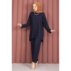 Conjunto de Túnica y Pantalones de Terciopelo Azul Marino con Aberturas Laterales, Un Conjunto para Uso Diario en Invierno, Verano y Otoño, Tallas XS-XL - Product Image 4