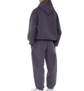 baggy <b>pants</b> sweatsuits Boxy Fit French Terry Zip up Hoodie and Sweatpants Set <b>Cropped</b> Boxy Drop Shoulder Fleece Tracksuit - Product Image 2