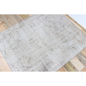 Alfombra Turca de 4.2x4.9 pies, Alfombra Verde con Diseño Floral de Lana - Product Image 2