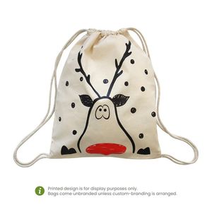 กระเป๋าเป้สะพายหลัง/กระเป๋าสะพายข้าง Ecobags Natural Calico แบบมีเชือกผูก  เป็นมิตรกับสิ่งแวดล้อม พกพาสะดวก พร้อมซับในผ้า Oxford สไตล์ลำลอง - Product Image 2