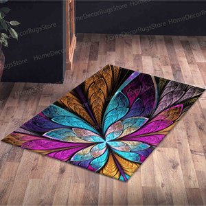 Alfombra con Estampado de Mariposas - Moderna, para Entrada, Elegante, Decoración del Hogar, Colorida, Alfombra de Chenilla - Product Image 1