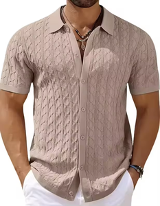 Suéter de Punto Personalizado para Hombre, Camiseta Polo de Algodón con Jacquard, Top Vintage de Manga Corta con Patrón, Suéter de Punto de Verano - Product Image 4