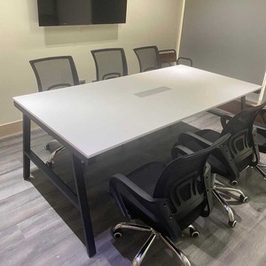 Contemporary 200x100 Solid Wood Conference <b>Table</b> with Steel Legs for Hotel School <b>Office</b> - Product Image 6