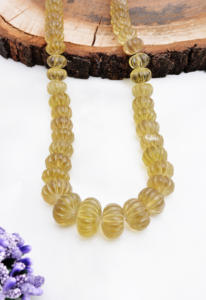 สร้อยคอหินควอตซ์น้ำผึ้งธรรมชาติแกะสลักทรงเมลอน  สำหรับทำเครื่องประดับอัญมณี - Product Image 5