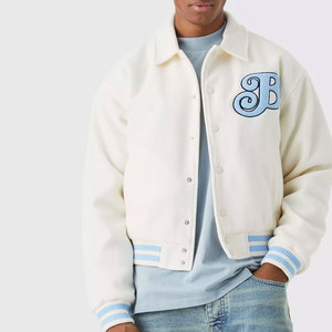 Bouton couvert Style laine tissu collège Lettermen vestes pour hommes vêtements de plein air rue avant bouton Style Baseball veste - Product Image 3