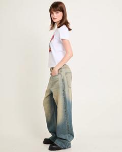 T-shirt pour femme, coupe ample, été, écologique, imprimé, motif avant, col côtelé, streetwear - Product Image 4