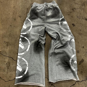 OEM Custom Streetwear Wide <b>Leg</b> Jogger Trousers Flare Distressed Washed French Terry Cotton Baggy Sweatpants Casual Men's Pants - Product Image 5