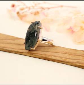 Bague de déclaration pour femme en argent sterling 925 pierre précieuse d'agate de mousse naturelle nouveau Design réglage de broche en gros fêtes de mariage - Product Image 2