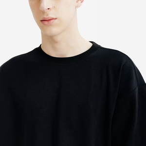 2025 camisetas de algodón orgánico de gran tamaño con hombros caídos y cuello redondo Hip Hop verano Streetwear moda camiseta negra para hombres - Product Image 3