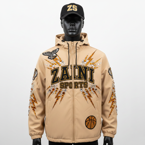 Veste Softshell Premium 300GSM Couleur Beige avec Broderie de Strass Logo Personnalisé Style Sportif Veste Softshell pour Homme - Product Image 1