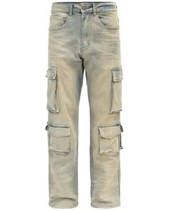 กางเกงคาร์โก้สีฟ้าอ่อนแบบฟอก หลายกระเป๋า สไตล์ยูทิลิตี้ ผ้ายีนส์ ผู้ชาย วินเทจ สตรีทแวร์ ทรงหลวม สวมใส่สบาย - Product Image 1