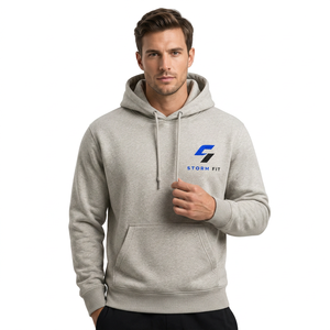 Sweat-shirt à capuche gris pour homme Storm Fit, 100% coton, coupe régulière, coupe-vent, respirant, décontracté, avec poche avant et logo. - Product Image 1