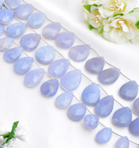 Cuentas de Calcedonia Azul Natural Facetadas en Forma de Almendra para la Elaboración de Joyería Fina - Product Image 1