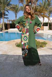 2024 Designer personnalisé modeste vert Floral brodé coton Maxi élégant parole longueur dames dernier modèle vacances Boutique - Product Image 4