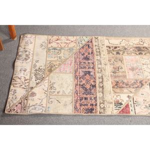 Tapis vintage patchwork 2,6x8 pieds, tapis turc, tapis floral marron - Product Image 4
